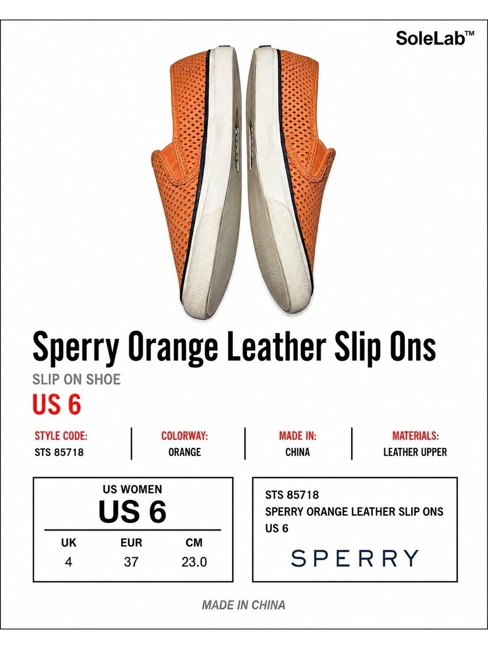 Sperry Women’s 6 M Orange Perforated Leather Slip-On Sneakers STS 85718 - Picture 3 of 6